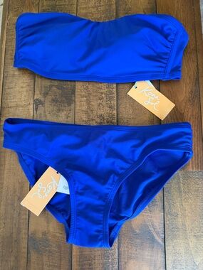 Kona Sol Women Bright Blue Strapless Bikini Set size small